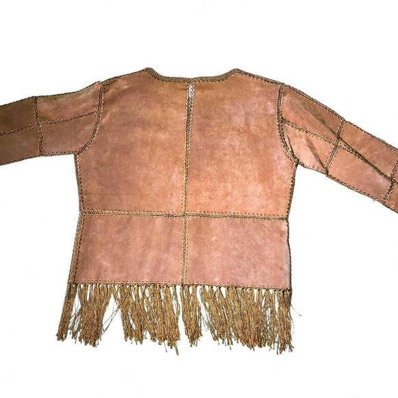 Vintage 90s Y2K Mall Goth Grunge Brown Kroshetta by Papillon Fringe Jacket Rare - Picture 4 of 8